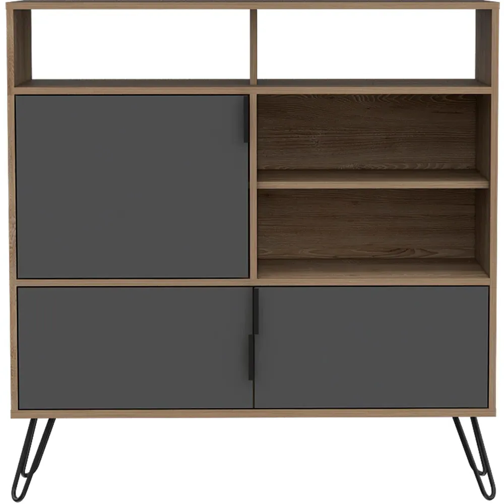 Vegas 3 Door High Sideboard - Oak, Grey