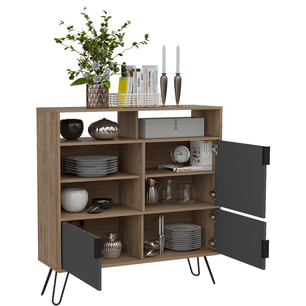 Vegas 3 Door High Sideboard - Oak, Grey