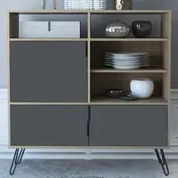 Vegas 3 Door High Sideboard - Oak, Grey