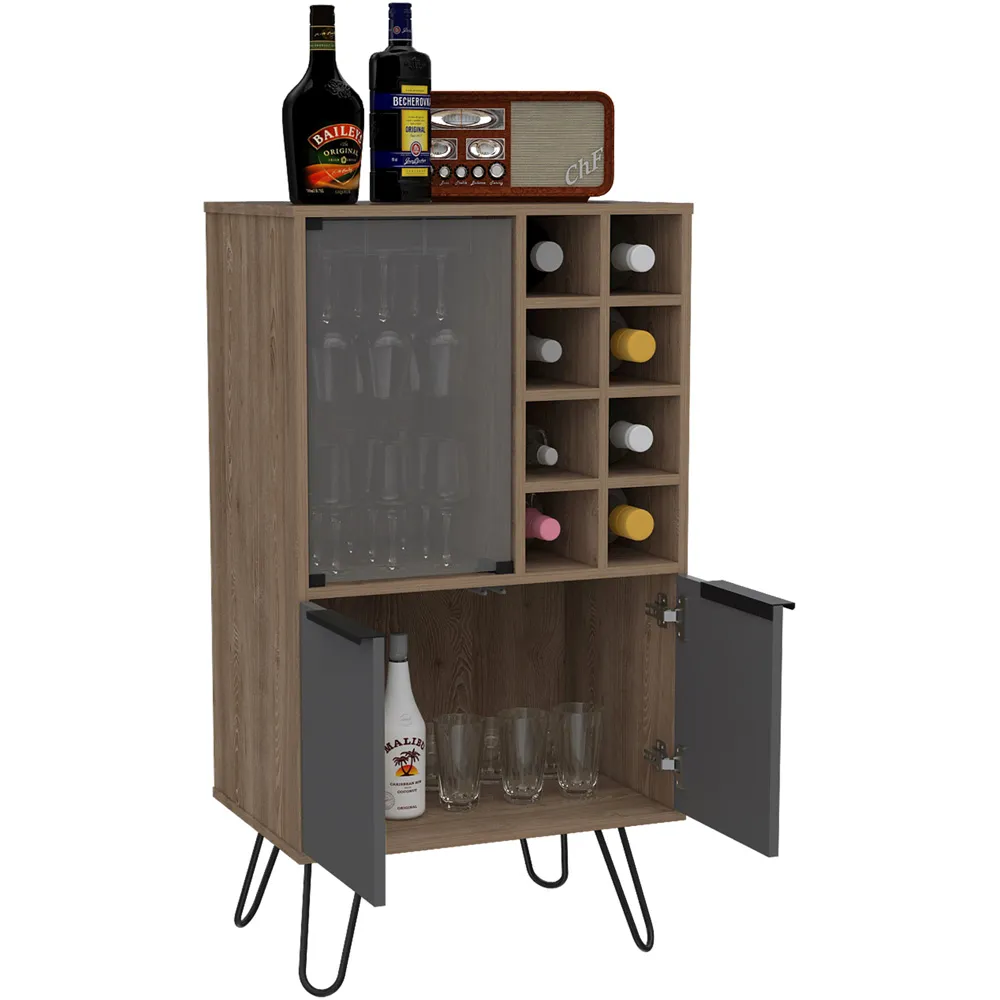 Vegas 3 Door Wine Cabinet - Oak, Grey