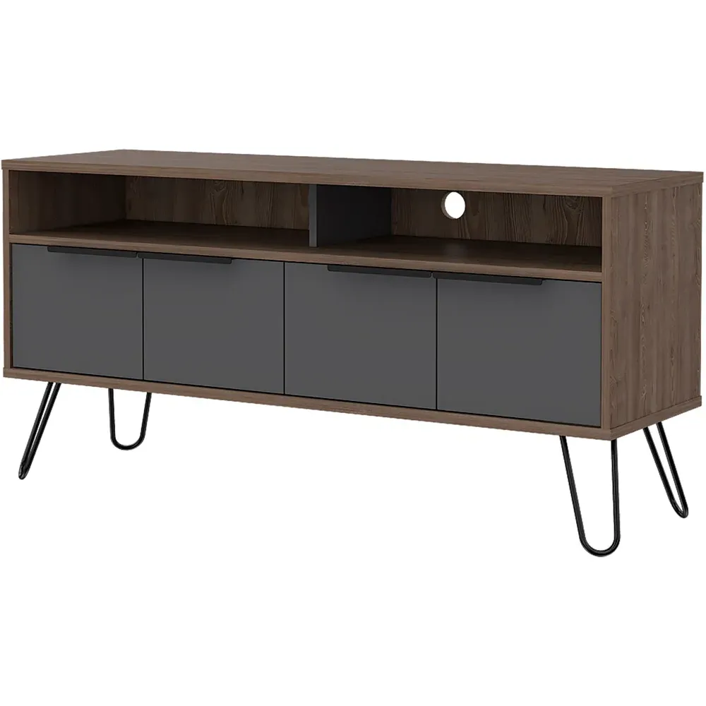Vegas 4 Door Wide Screen TV Unit - Grey, Oak