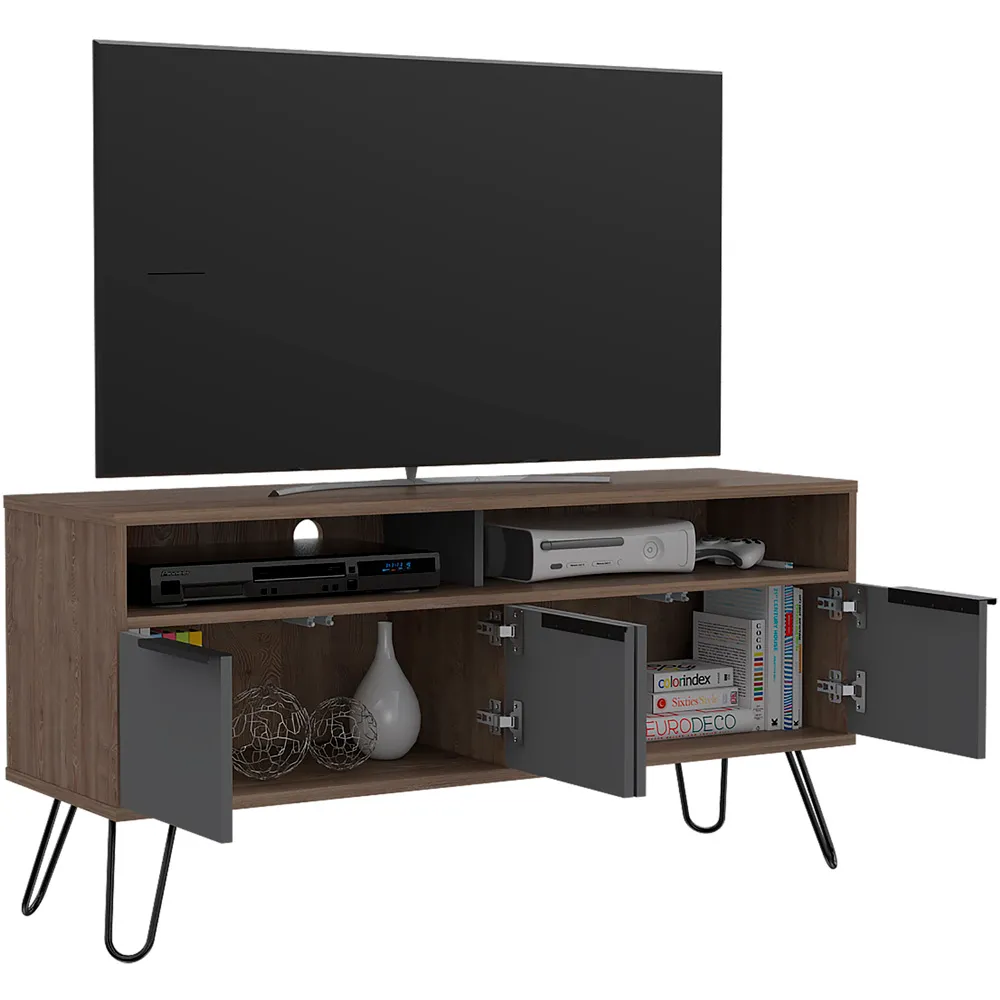 Vegas 4 Door Wide Screen TV Unit - Grey, Oak