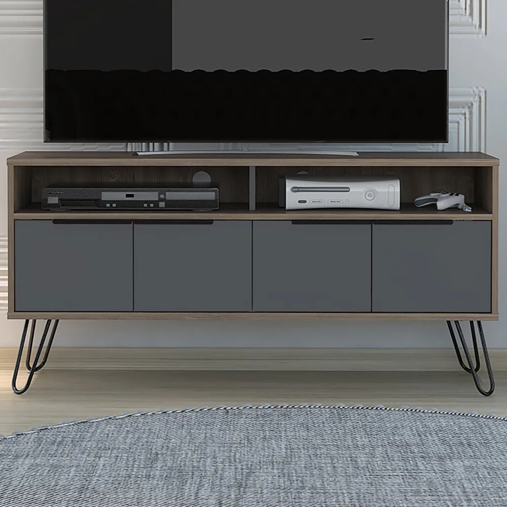 Vegas 4 Door Wide Screen TV Unit - Grey, Oak