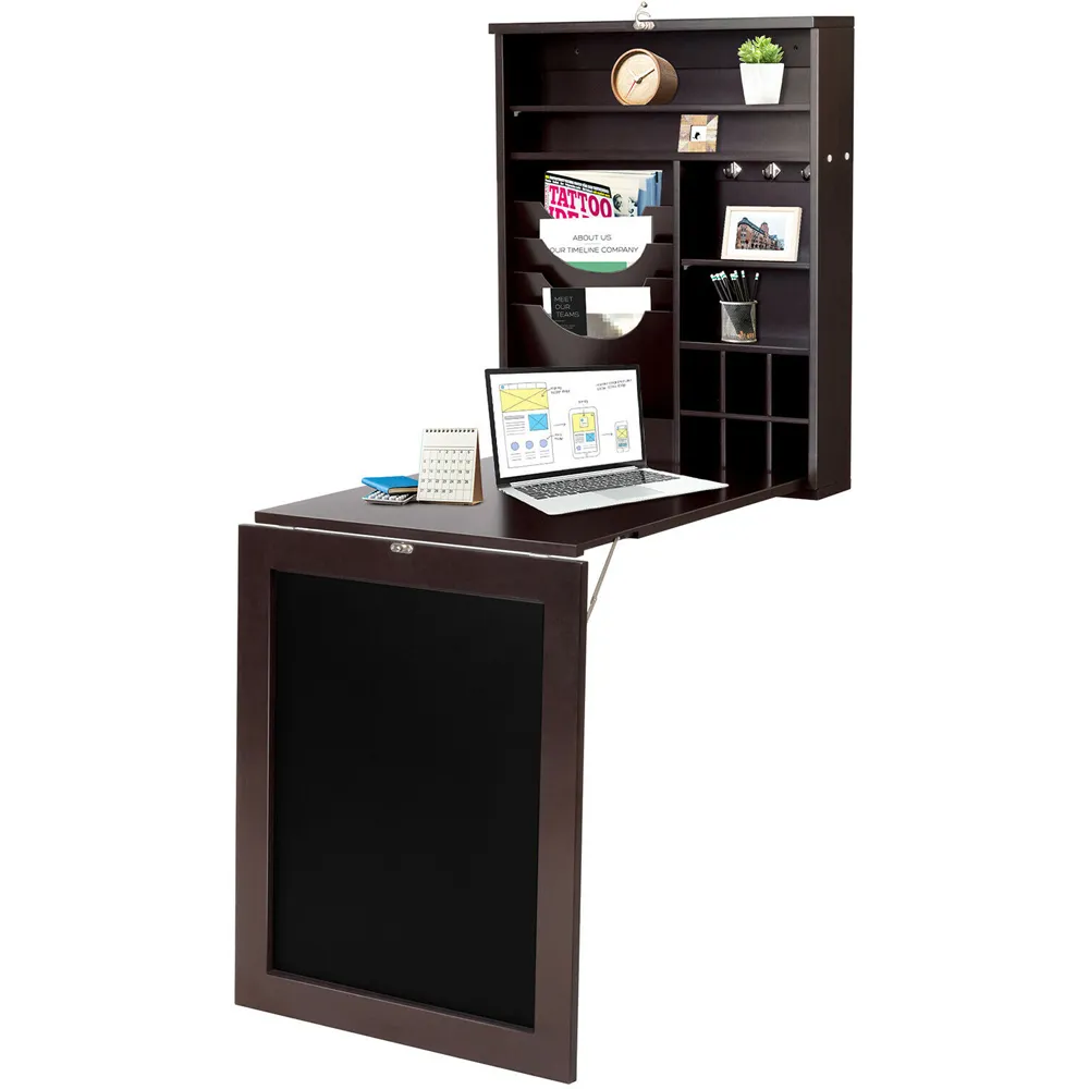 10 Shelf Wall Mounted Drop Leaf Foldable Desk - Brown
