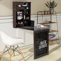10 Shelf Wall Mounted Drop Leaf Foldable Desk - Brown