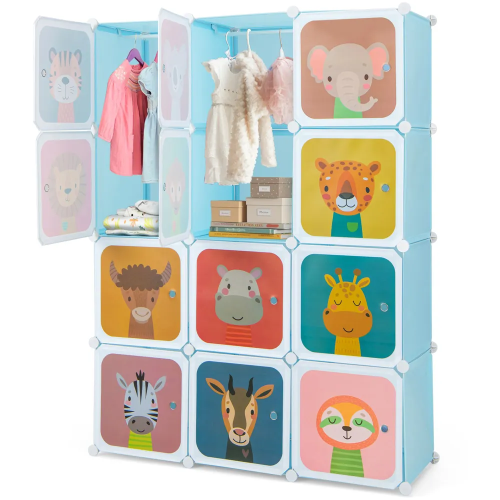 12 Cube Portable Wardrobe with Hanging Section - Blue