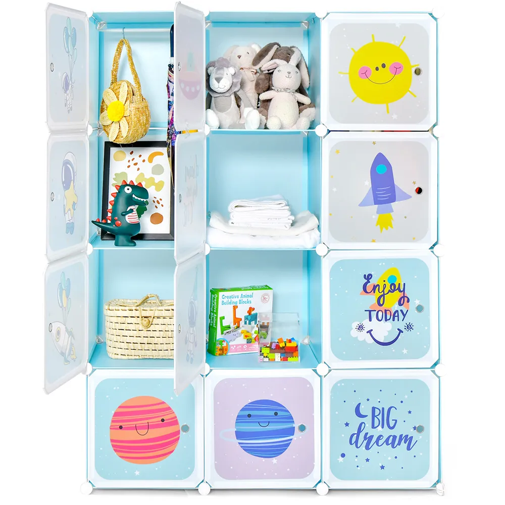 12 Cube Portable Wardrobe with Hanging Section - Blue