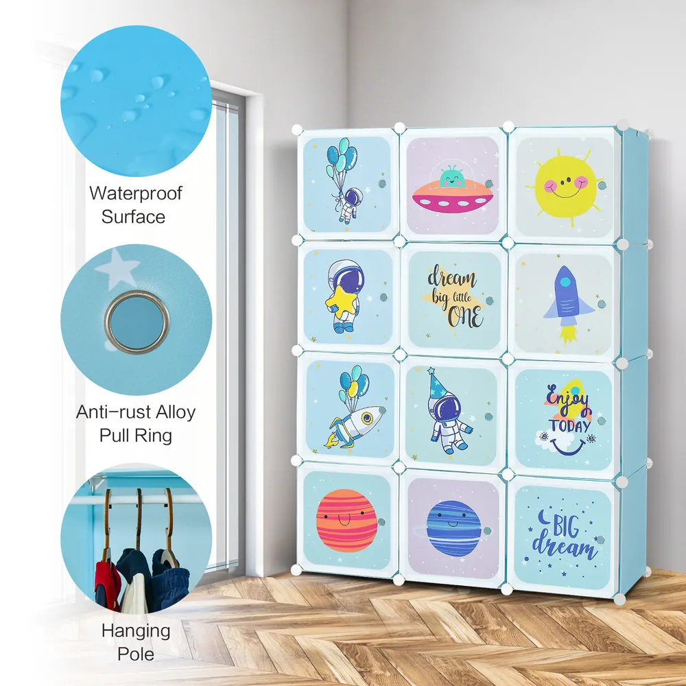 12 Cube Portable Wardrobe with Hanging Section - Blue