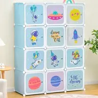 12 Cube Portable Wardrobe with Hanging Section - Blue