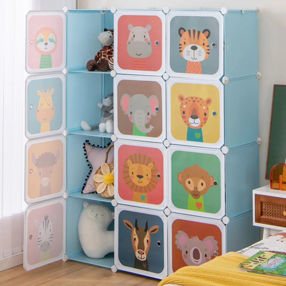 12 Cube Portable Wardrobe with Hanging Section - Blue