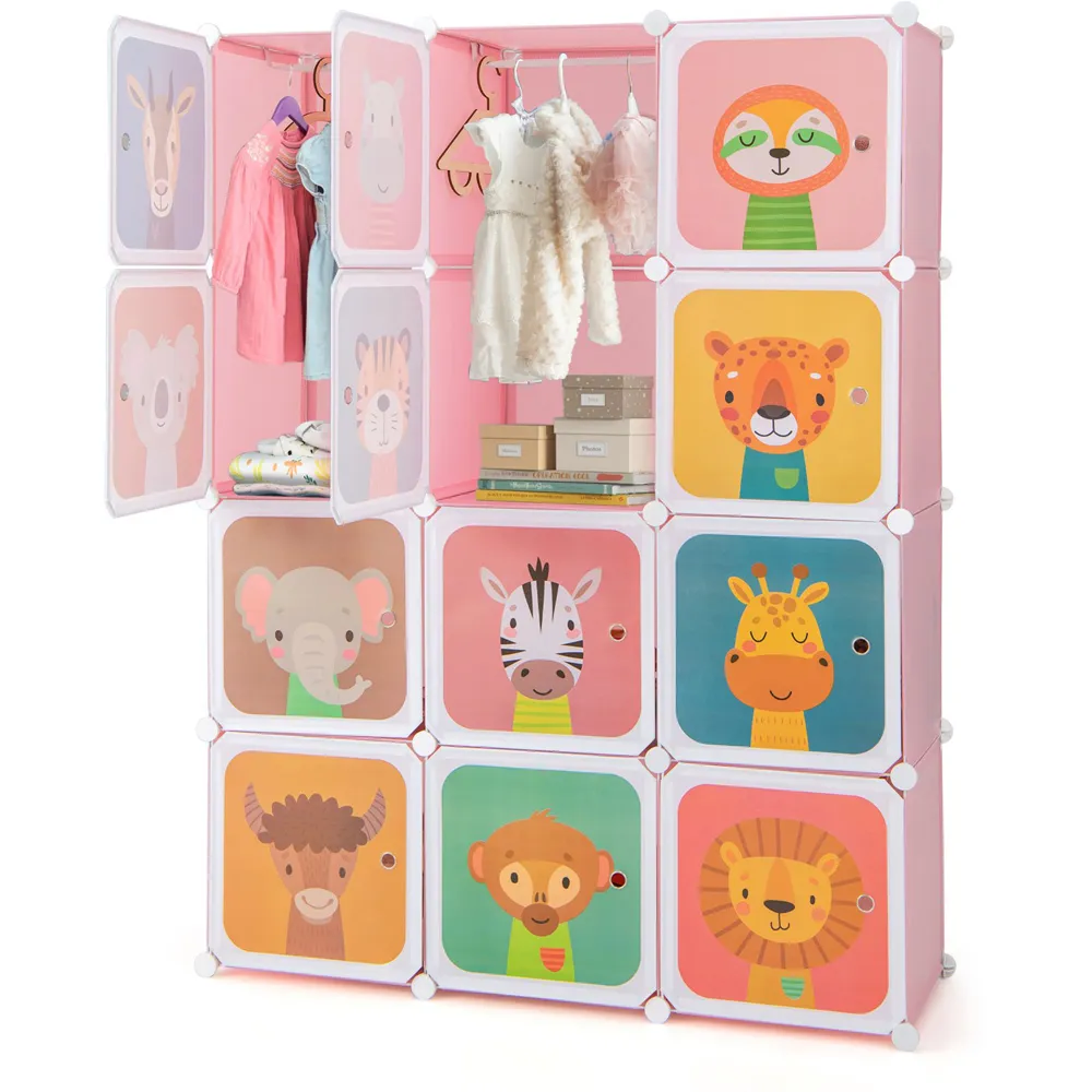 12 Cube Portable Wardrobe with Hanging Section - Pink