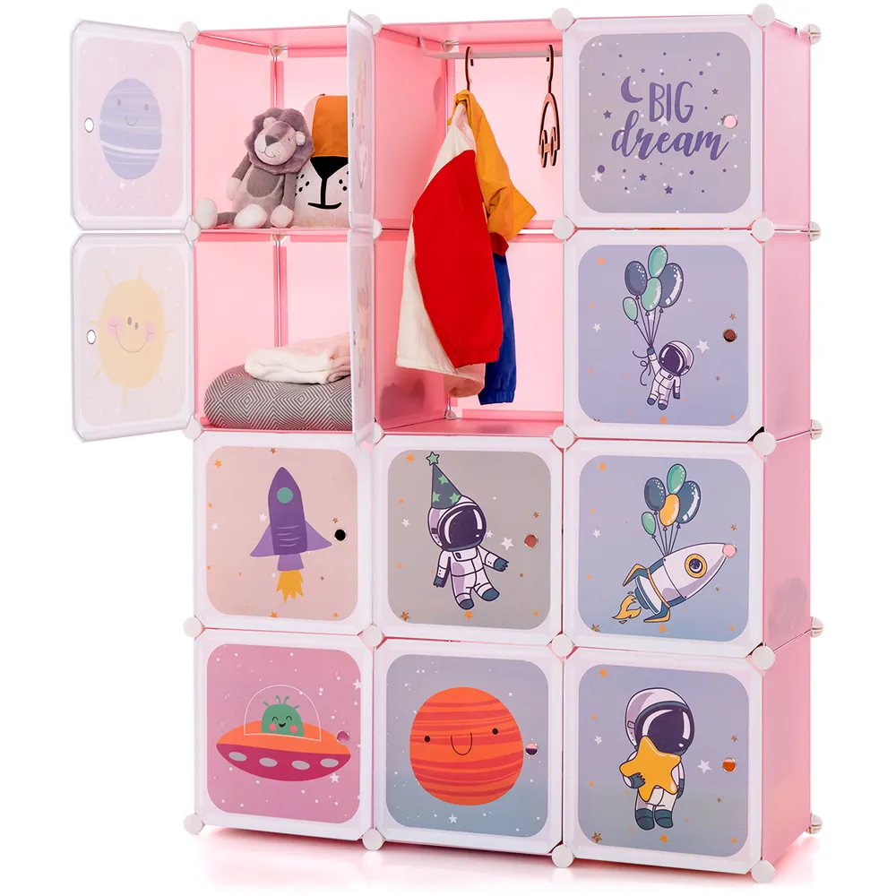 12 Cube Portable Wardrobe with Hanging Section - Pink