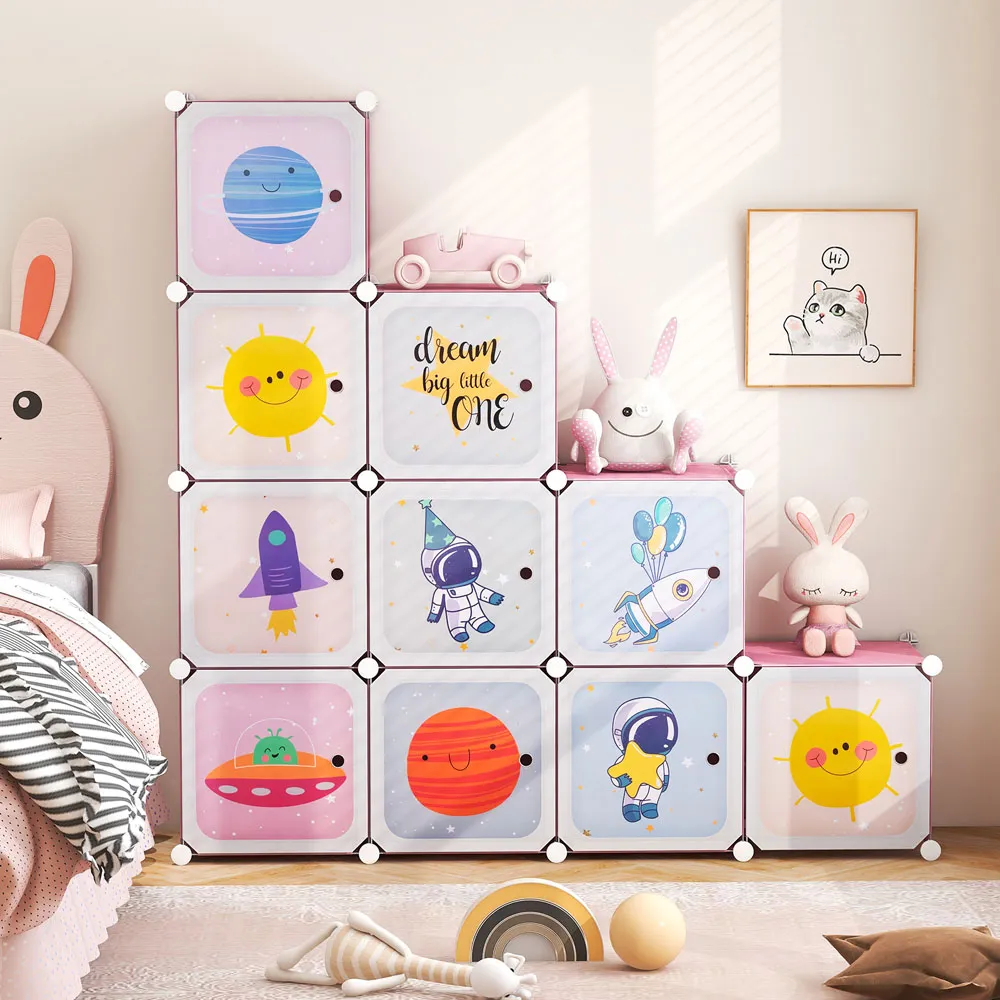 12 Cube Portable Wardrobe with Hanging Section - Pink