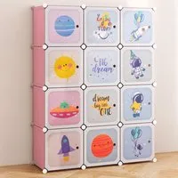 12 Cube Portable Wardrobe with Hanging Section - Pink