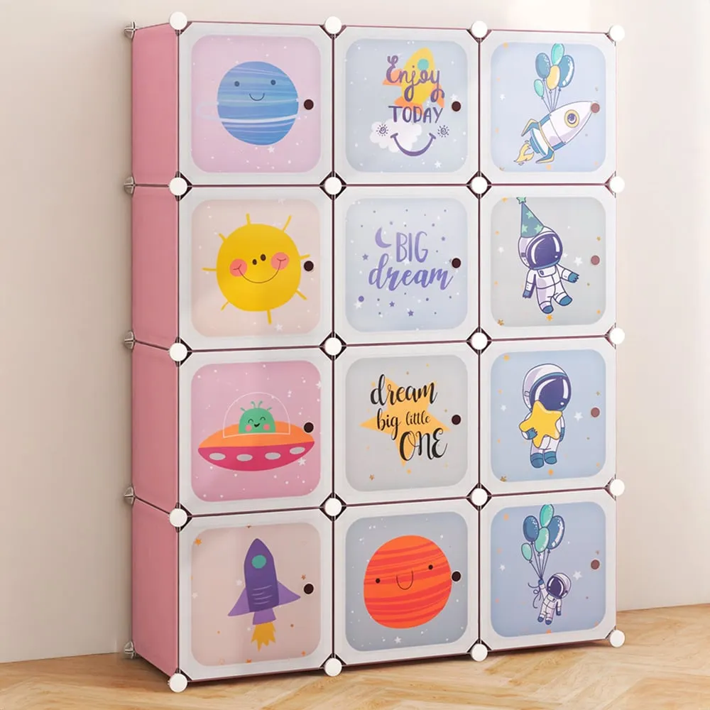 12 Cube Portable Wardrobe with Hanging Section - Pink