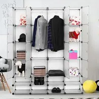 16 Cube Portable Wardrobe with Hanging Rods - Multi, Plastic