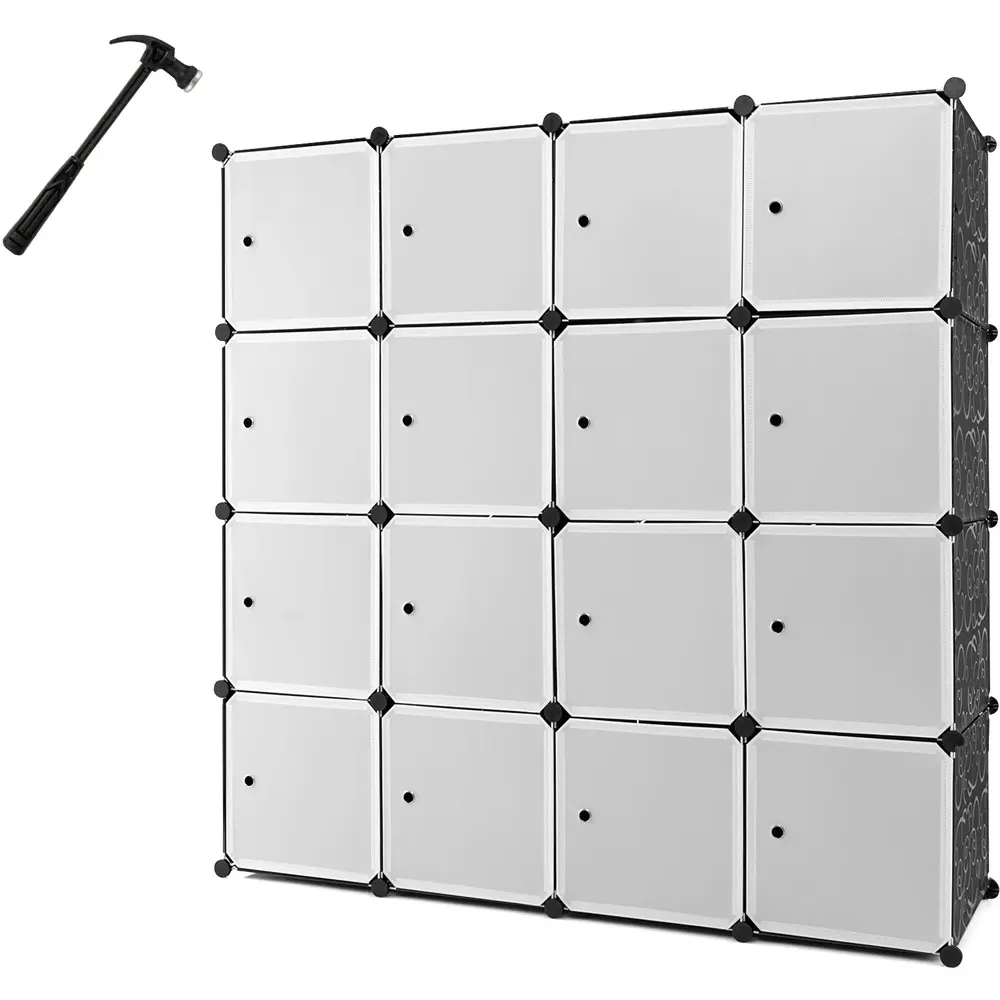 16 Cube Storage Cabinet with Hanging Rails - Black, White