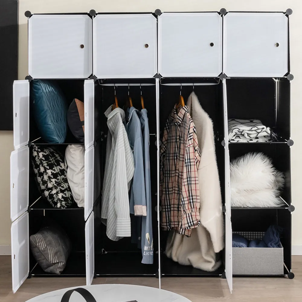 16 Cube Storage Cabinet with Hanging Rails - Black, White image