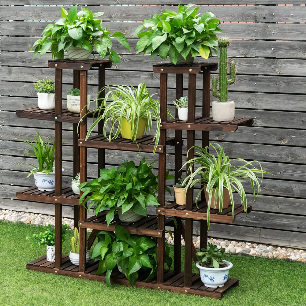 18 Shelf Wooden Plant Stand - Brown, Fir