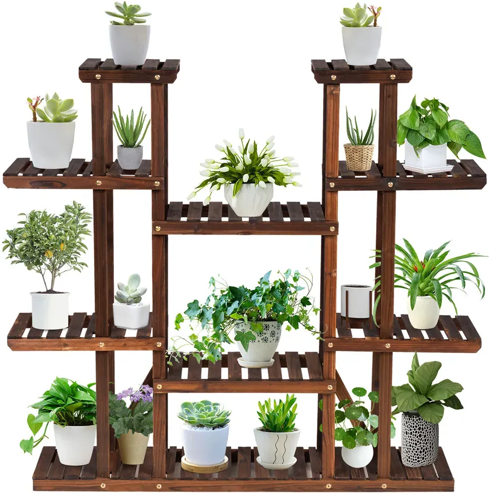 18 Shelf Wooden Plant Stand - Brown, Fir