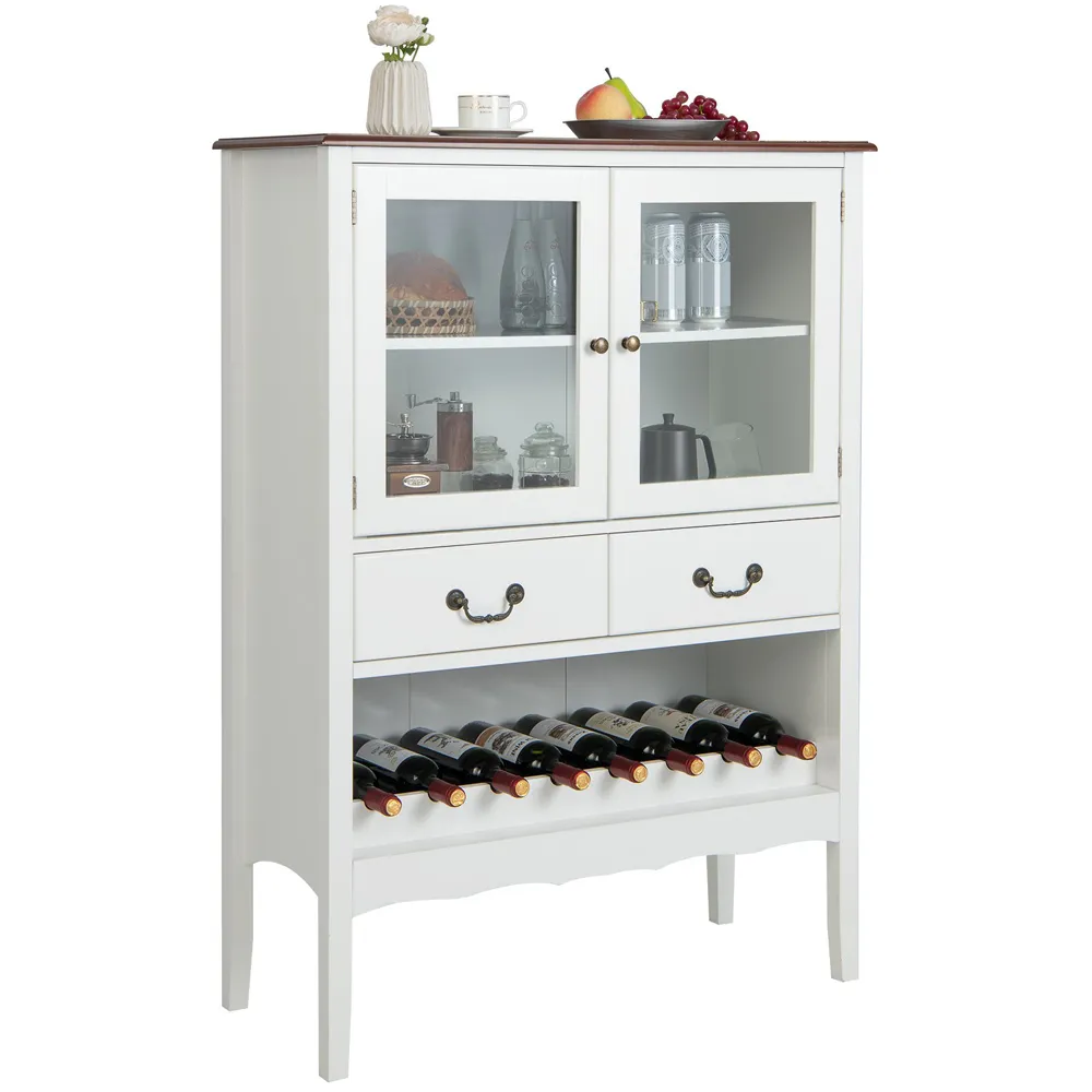 2 Door 2 Drawer Kitchen Sideboard with Wine Rack - White