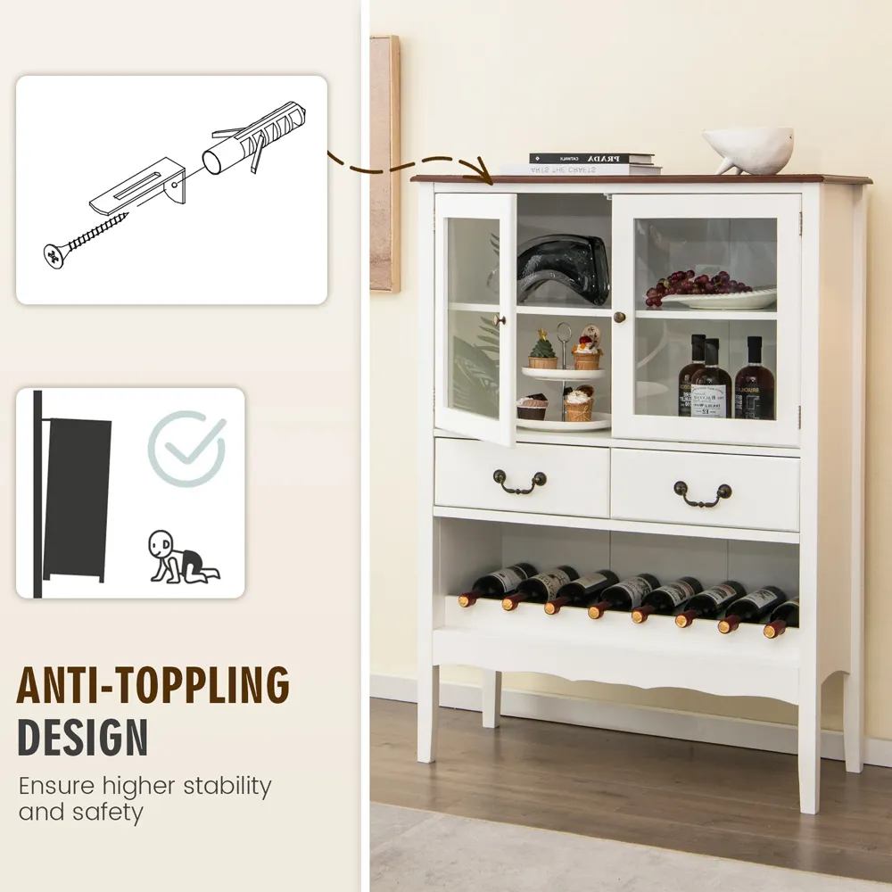 2 Door 2 Drawer Kitchen Sideboard with Wine Rack - White