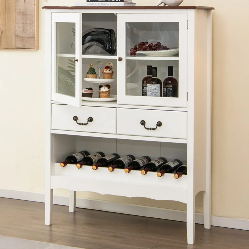 2 Door 2 Drawer Kitchen Sideboard with Wine Rack - White image