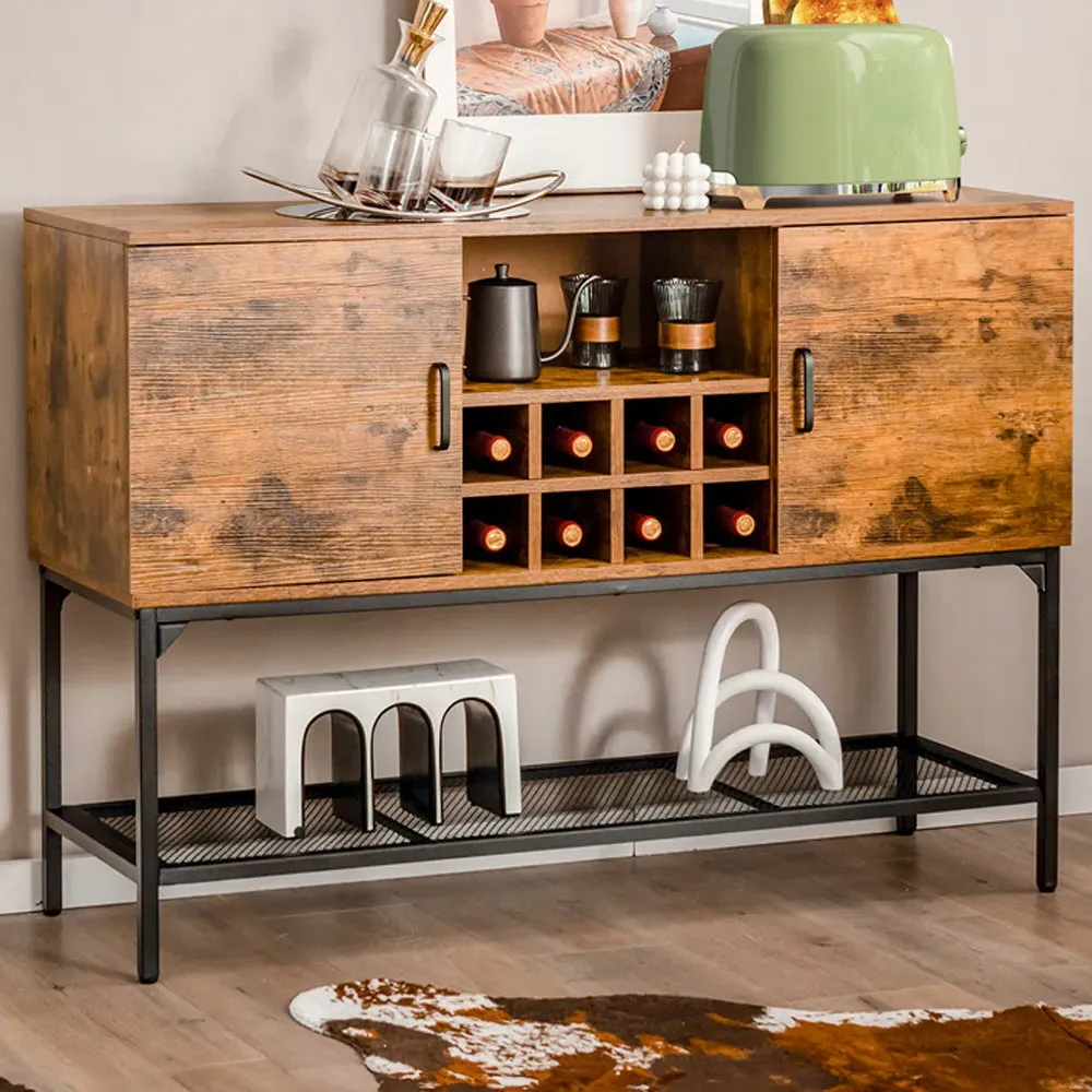 2 Door 2 Shelf Cabinet with Wine Rack - Brown