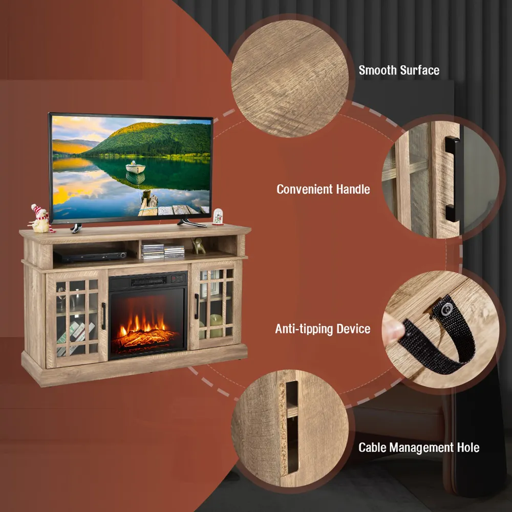 2 Door 2 Shelf Electric Fireplace TV Stand - Natural