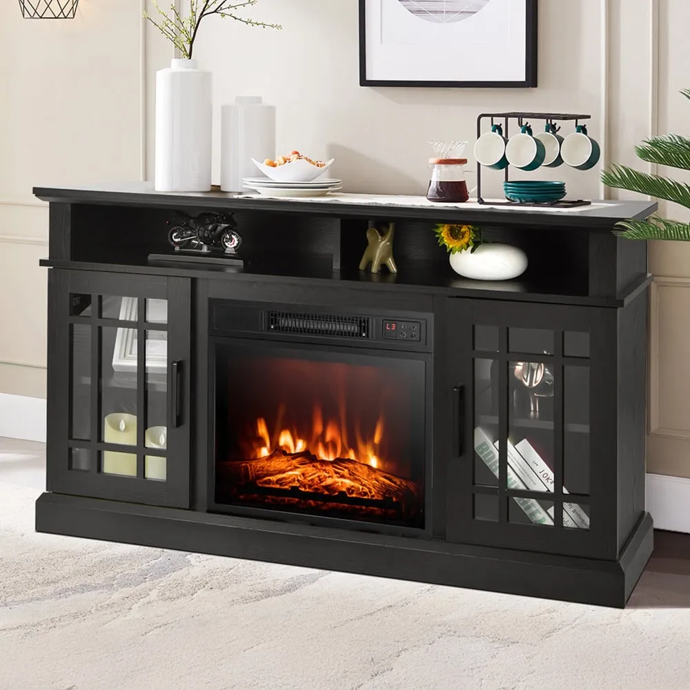 2 Door 2 Shelf Electric Fireplace TV Stand with Remote - Black