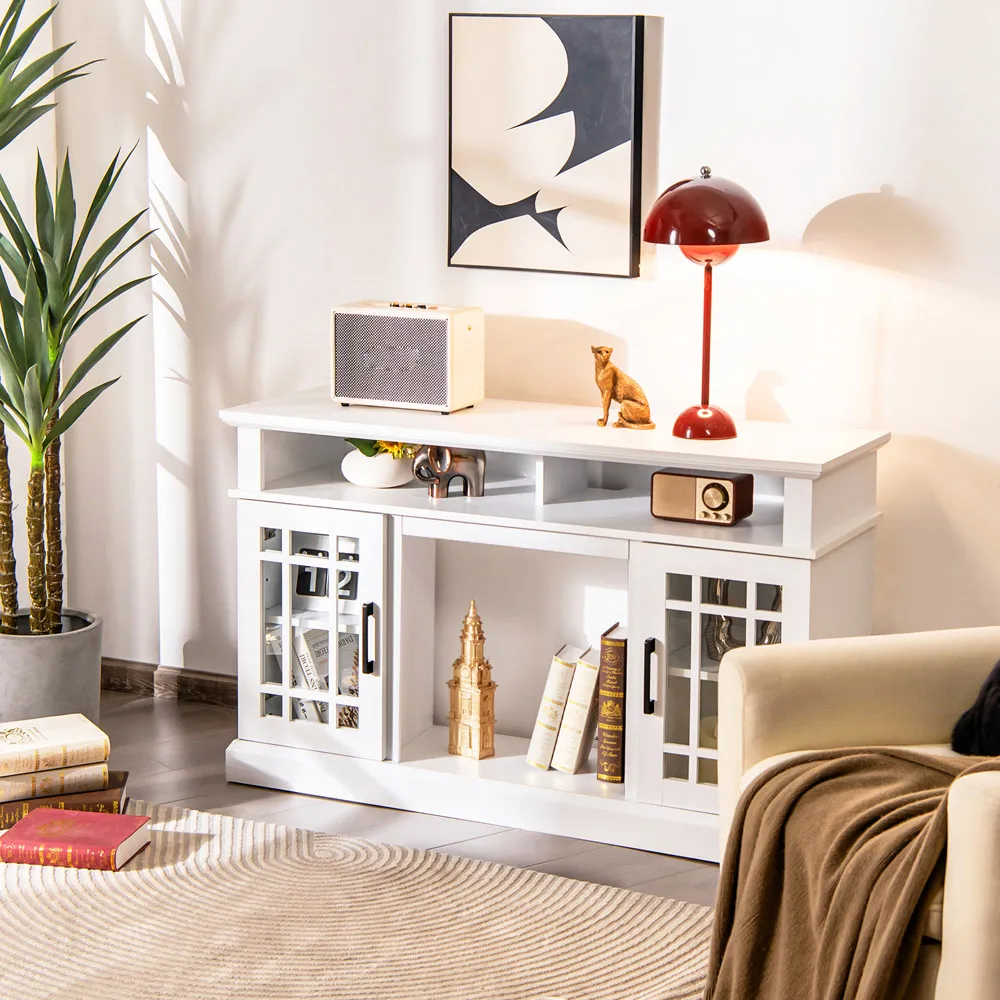 2 Door 2 Shelf Electric Fireplace TV Stand with Remote - White