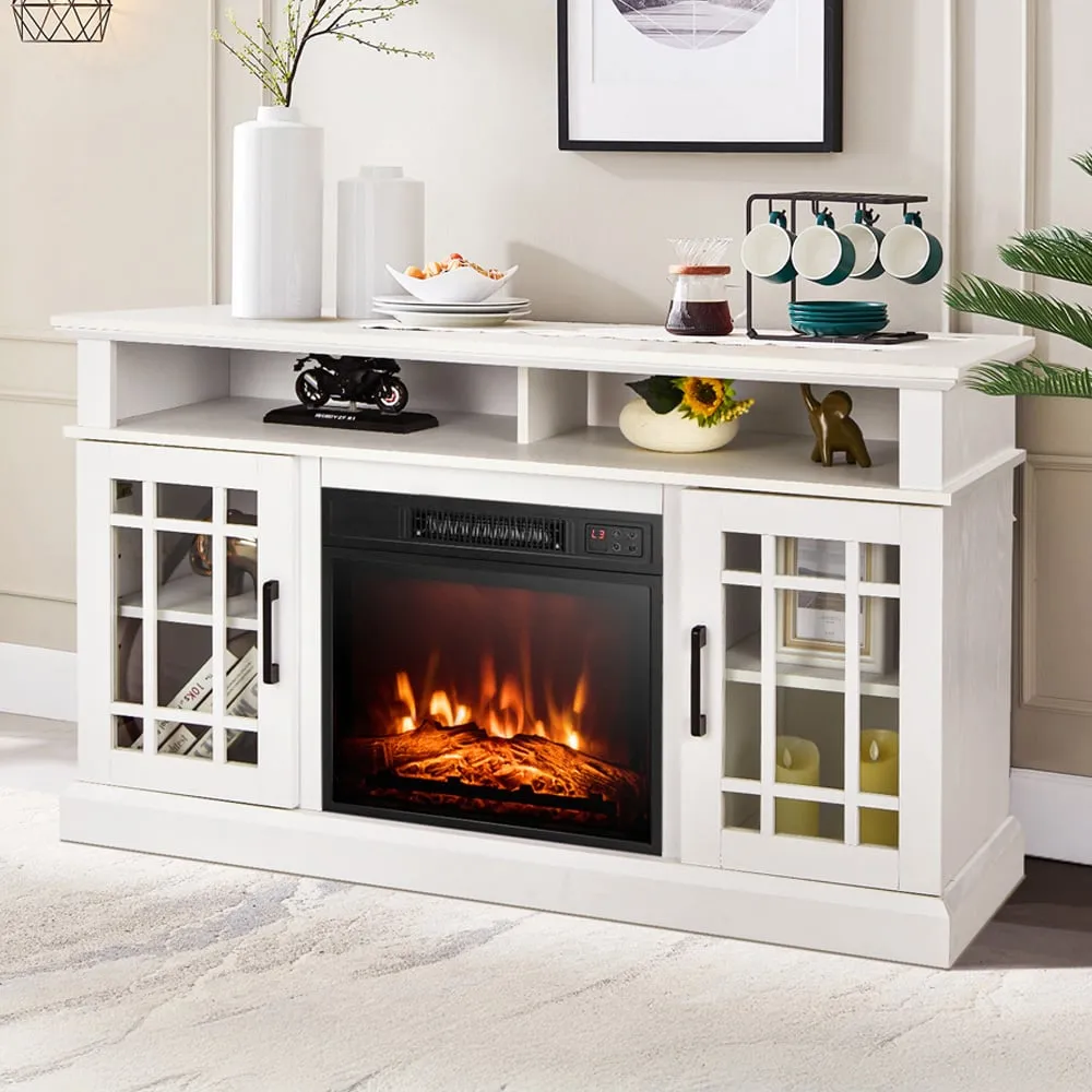 2 Door 2 Shelf Electric Fireplace TV Stand with Remote - White image