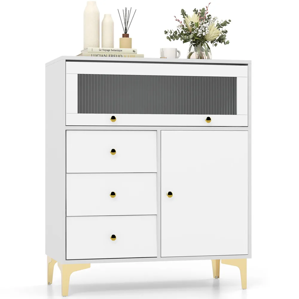 2 Door 3 Drawer Chest of Drawers with Glass Door - Grey