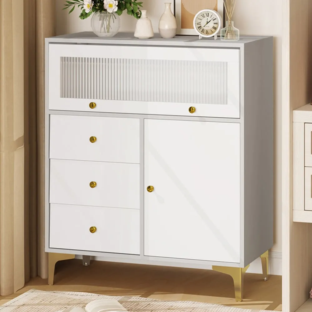 2 Door 3 Drawer Chest of Drawers with Glass Door - Grey