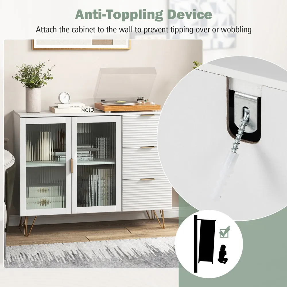 2 Door 3 Drawer Sideboard - White