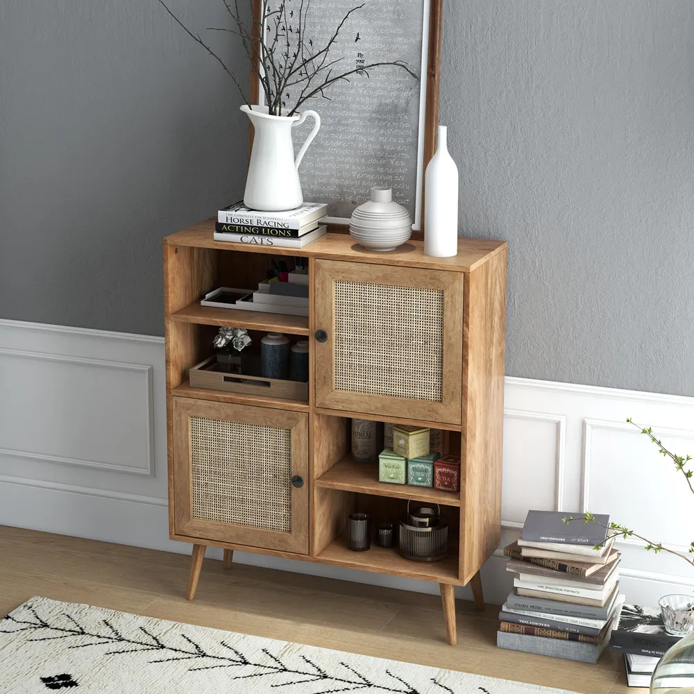 2 Door 4 Shelf Rattan Cabinet - Brown