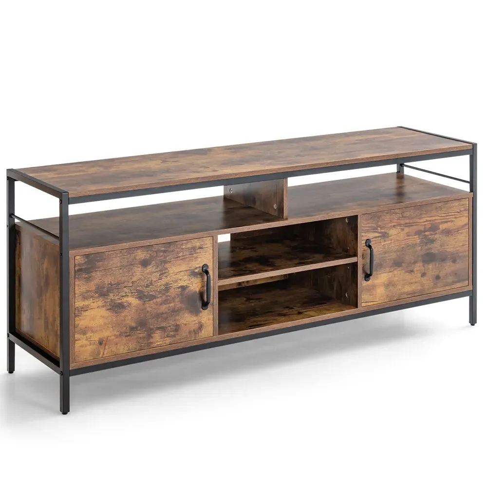 2 Door 4 Shelf TV Unit - Rustic Brown