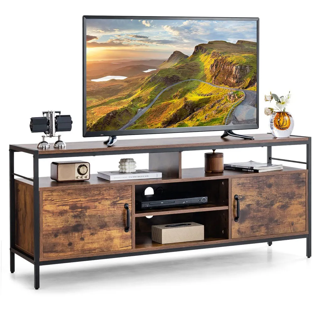 2 Door 4 Shelf TV Unit - Rustic Brown