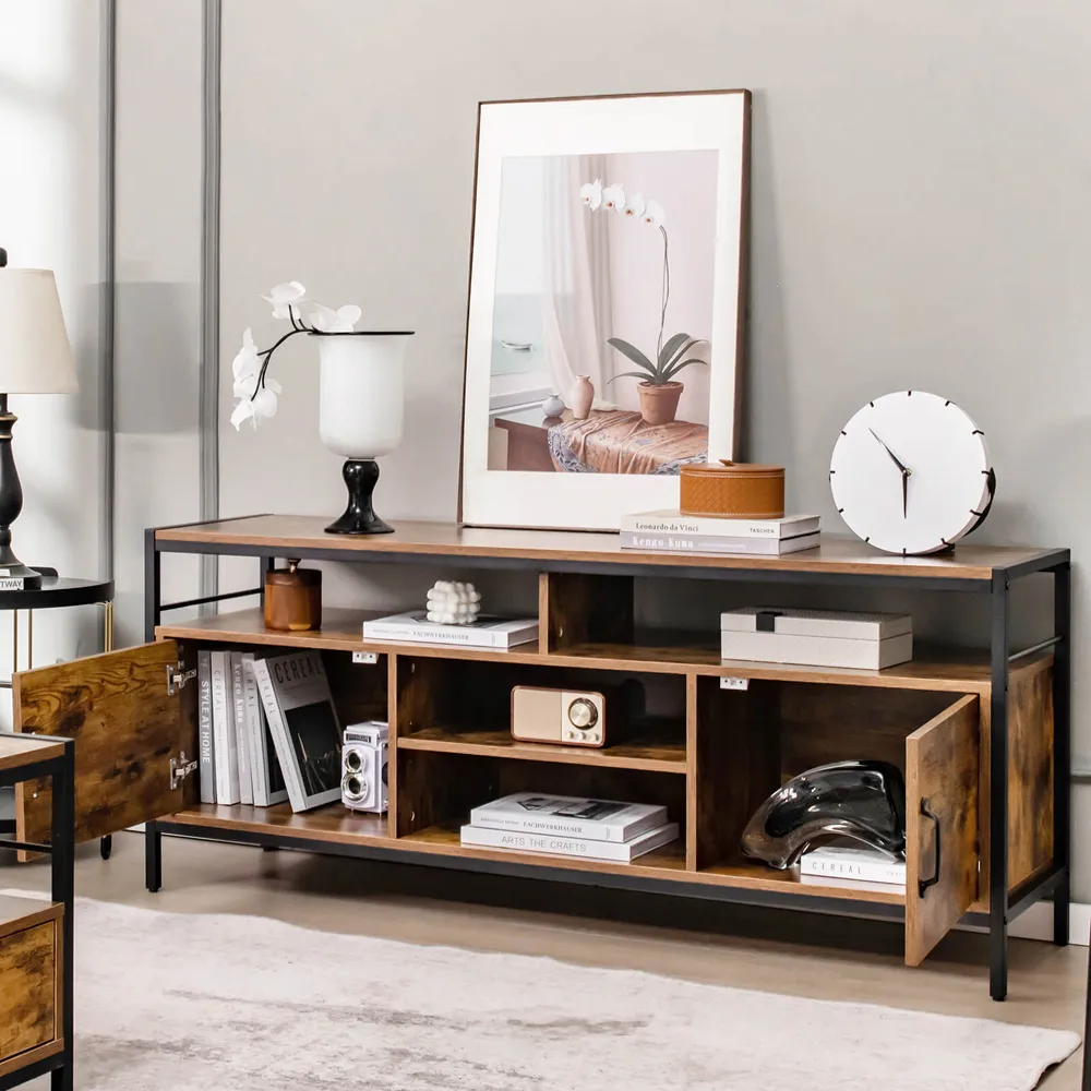 2 Door 4 Shelf TV Unit - Rustic Brown