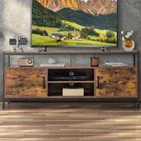 2 Door 4 Shelf TV Unit - Rustic Brown