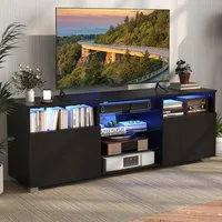 2 Door 6 Shelf TV Unit with LED - Black