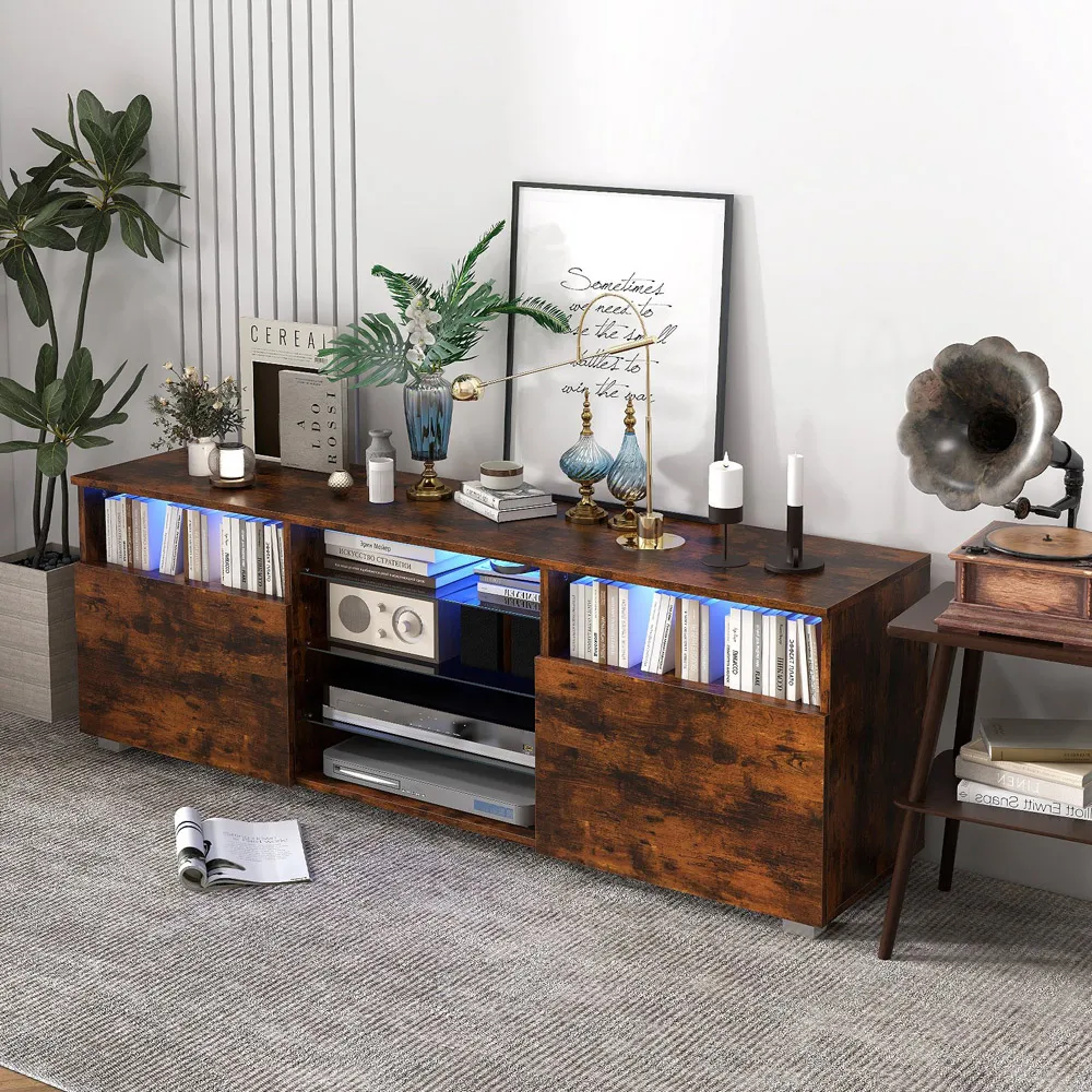 2 Door 6 Shelf TV Unit with LED - Rustic Brown