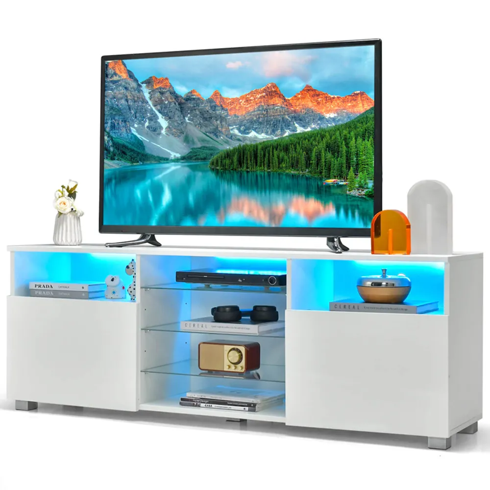 2 Door 6 Shelf TV Unit with LED - White