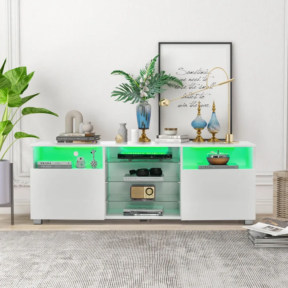 2 Door 6 Shelf TV Unit with LED - White