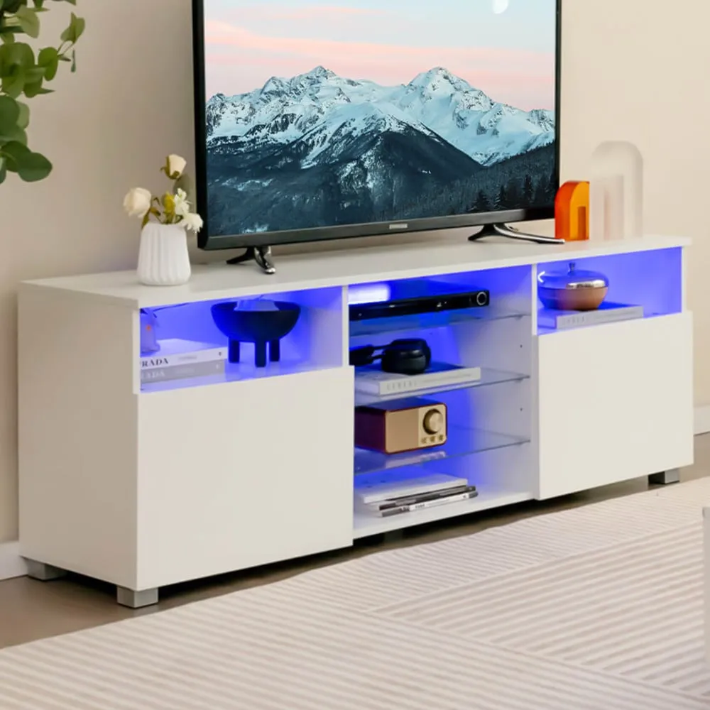2 Door 6 Shelf TV Unit with LED - White