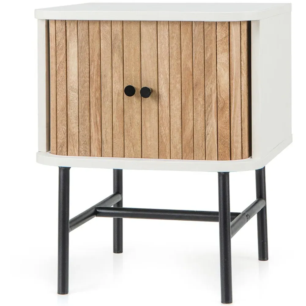 2 Door Bedside Table with Storage - White