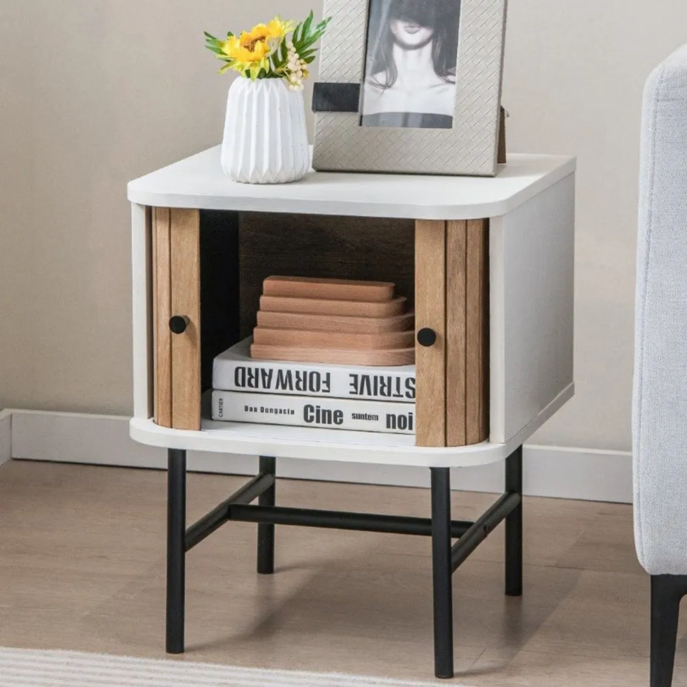 2 Door Bedside Table with Storage - White
