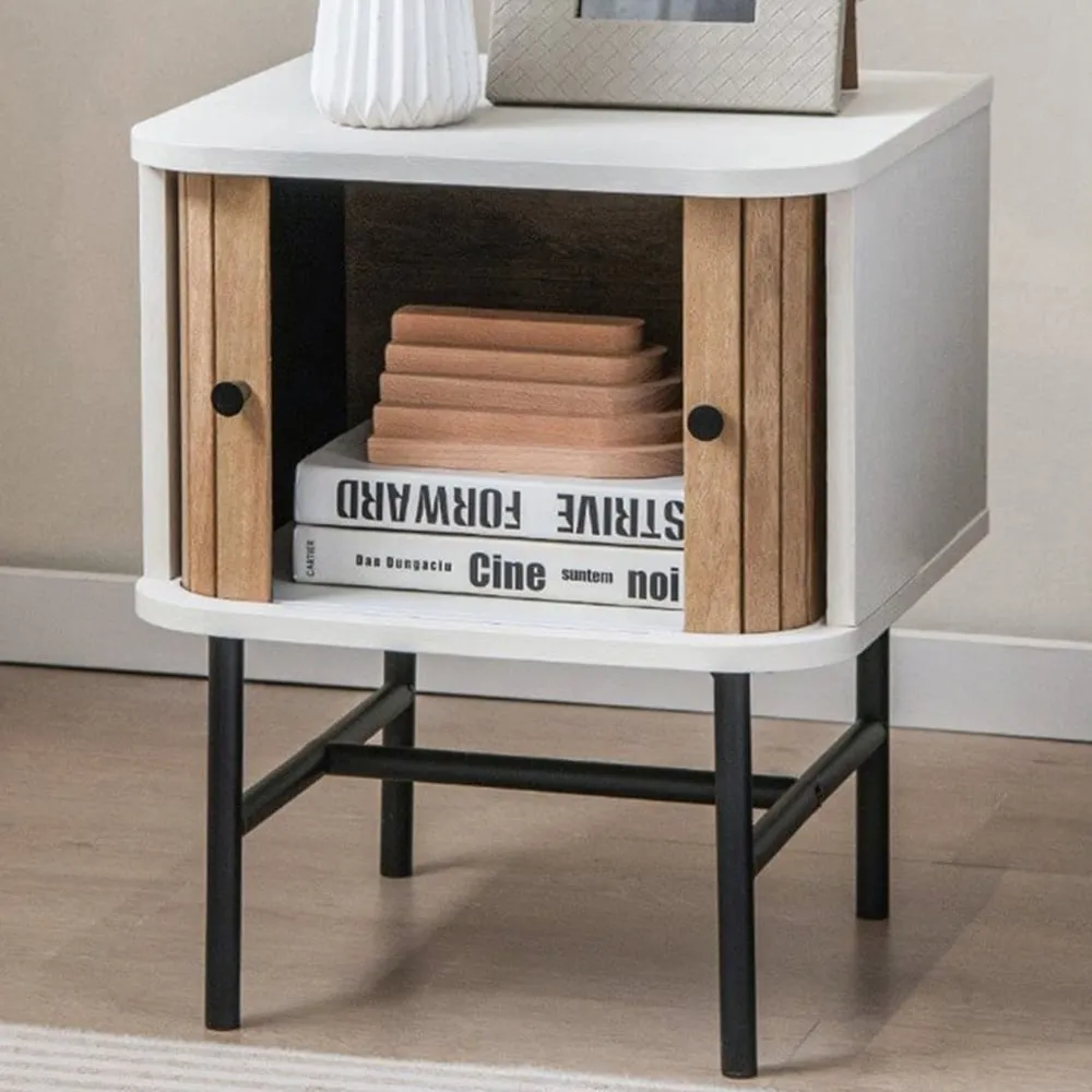 2 Door Bedside Table with Storage - White