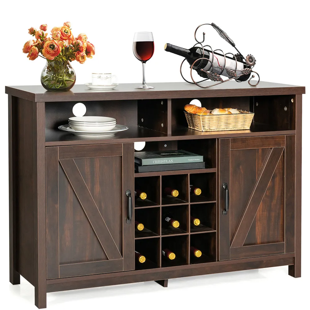 2 Door Buffet Cabinet with Wine Rack - Dark Brown
