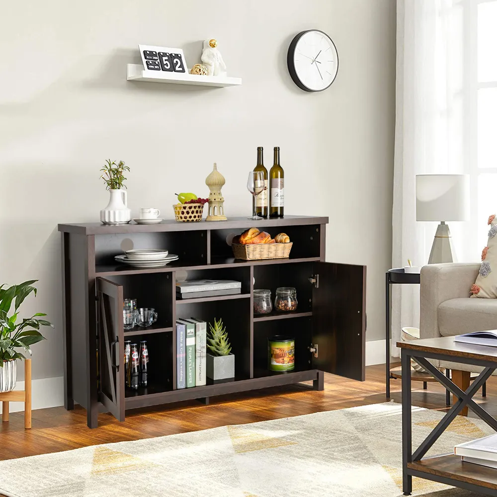 2 Door Buffet Cabinet with Wine Rack - Dark Brown